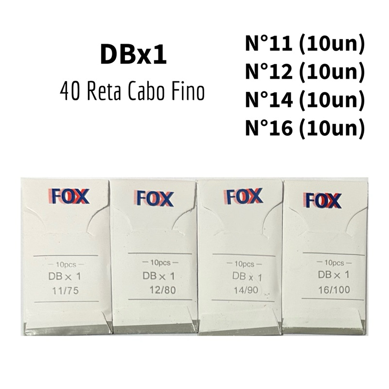 40 Agulhas Reta Cabo Fino DBx1 Tamanhos Diversos Nº11/12/14/16 Máquina Costura Industrial