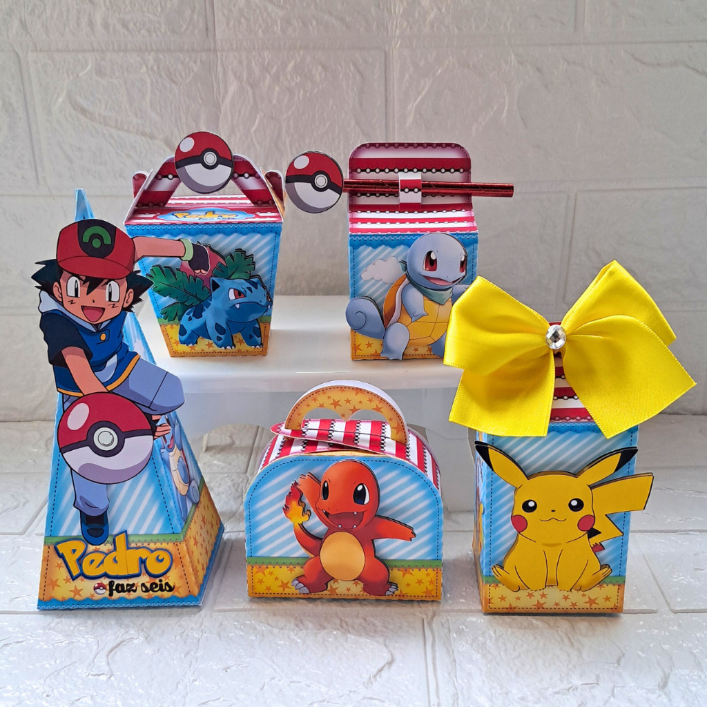 Lembrancinha Pokemon papelaria clássica com aplique e laço | Personalizados pokemon | Aniversario Pokemon |Festa pokemon