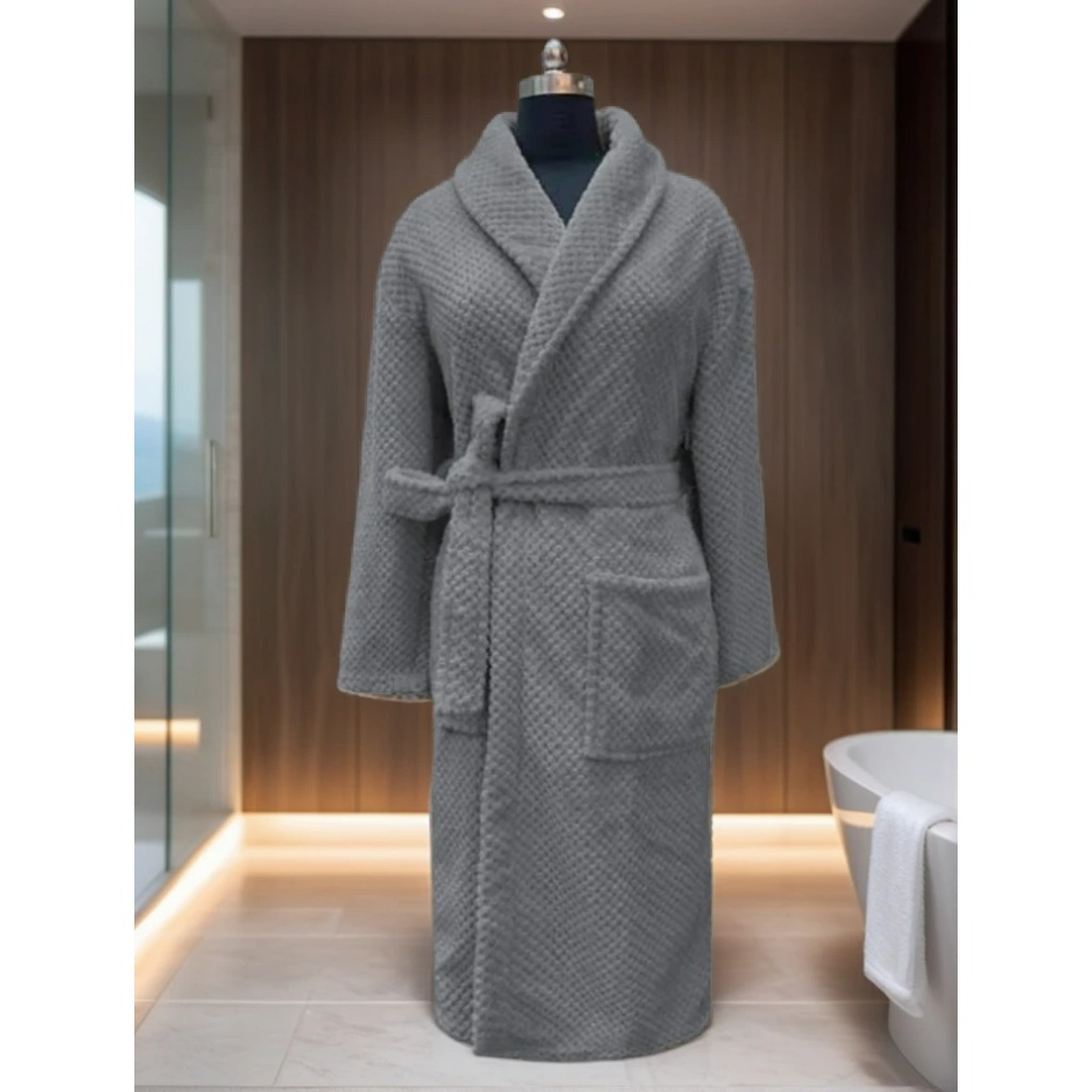 Roupão Tecido Fleece Toque Aveludado Com Bolso Adulto Unissex G Cinza