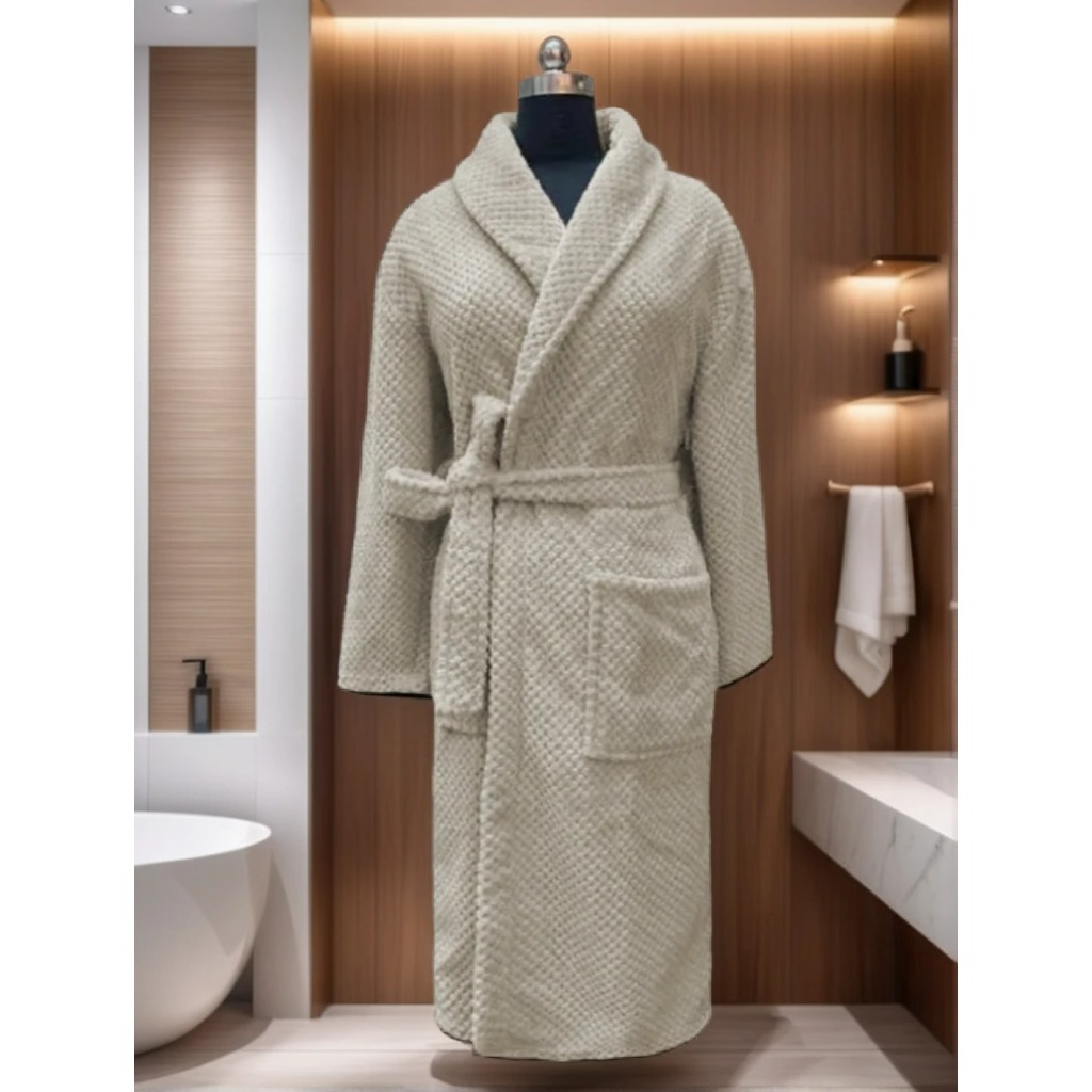 Roupão Tecido Fleece Toque Aveludado Com Bolso Adulto Unissex G Bege