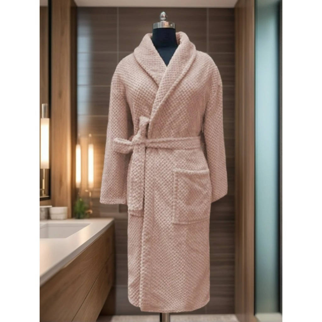 Roupão Tecido Fleece Toque Aveludado Com Bolso Adulto Unissex GG Rosa