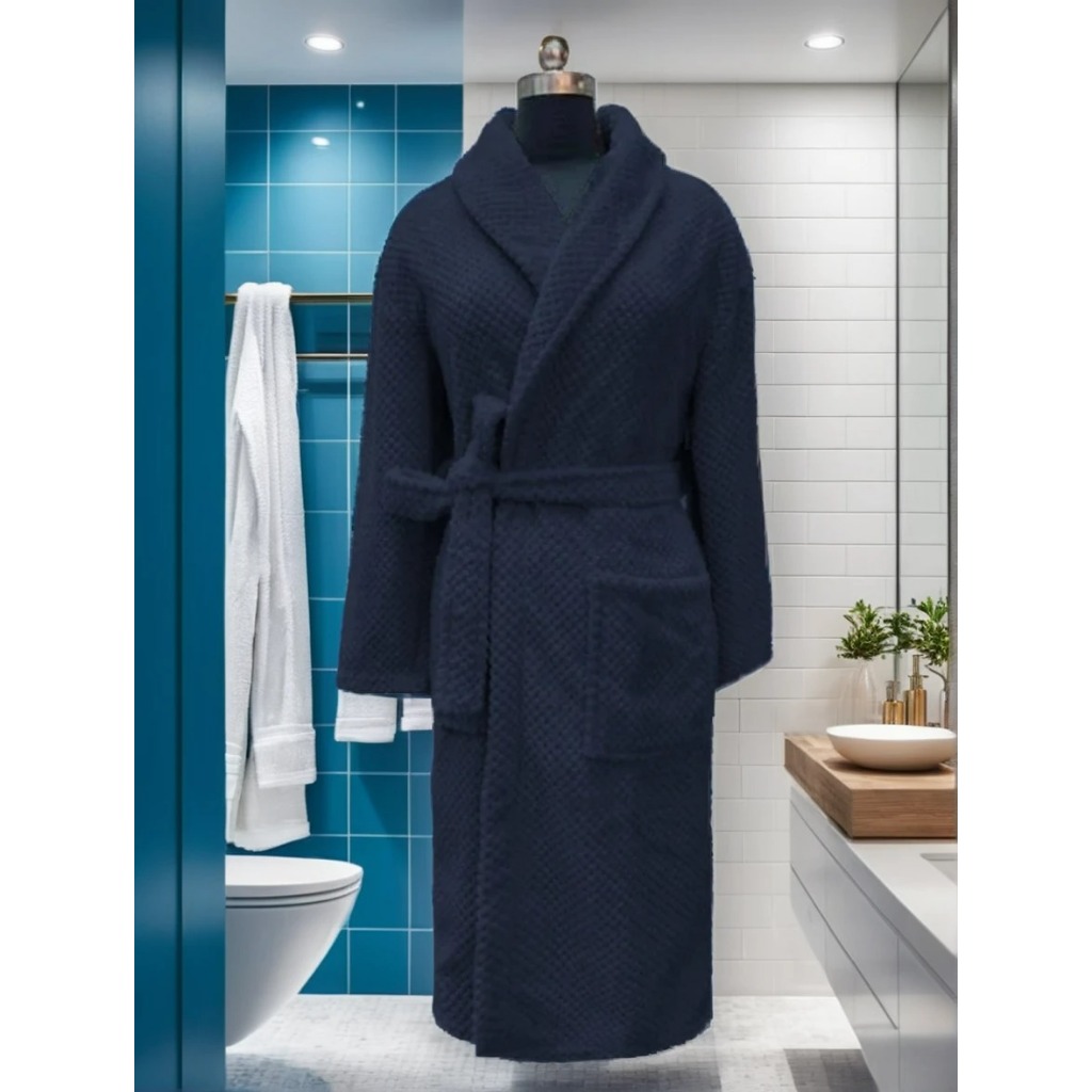 Roupão Tecido Fleece Toque Aveludado Com Bolso Adulto Unissex GG Azul Marinho