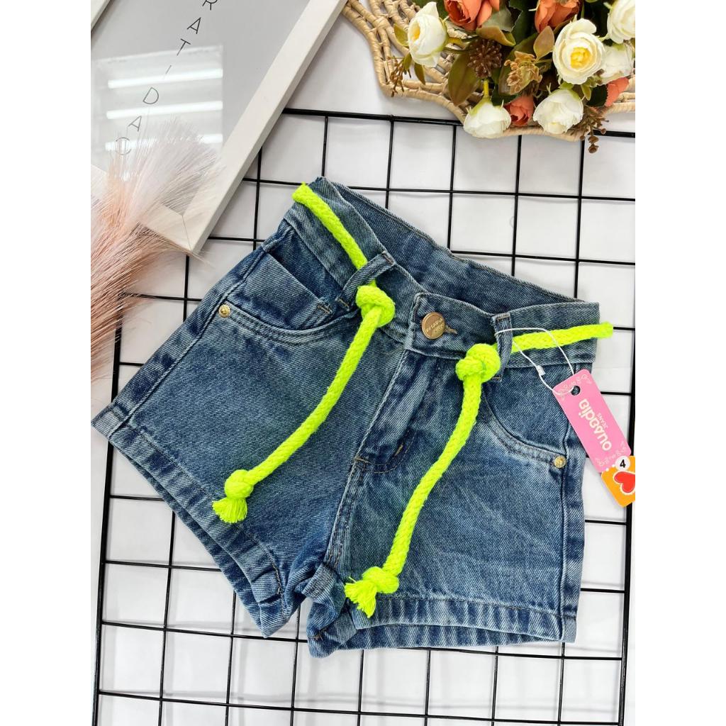 Short Jeans Feminino Infantil e Juvenil Com Cordão