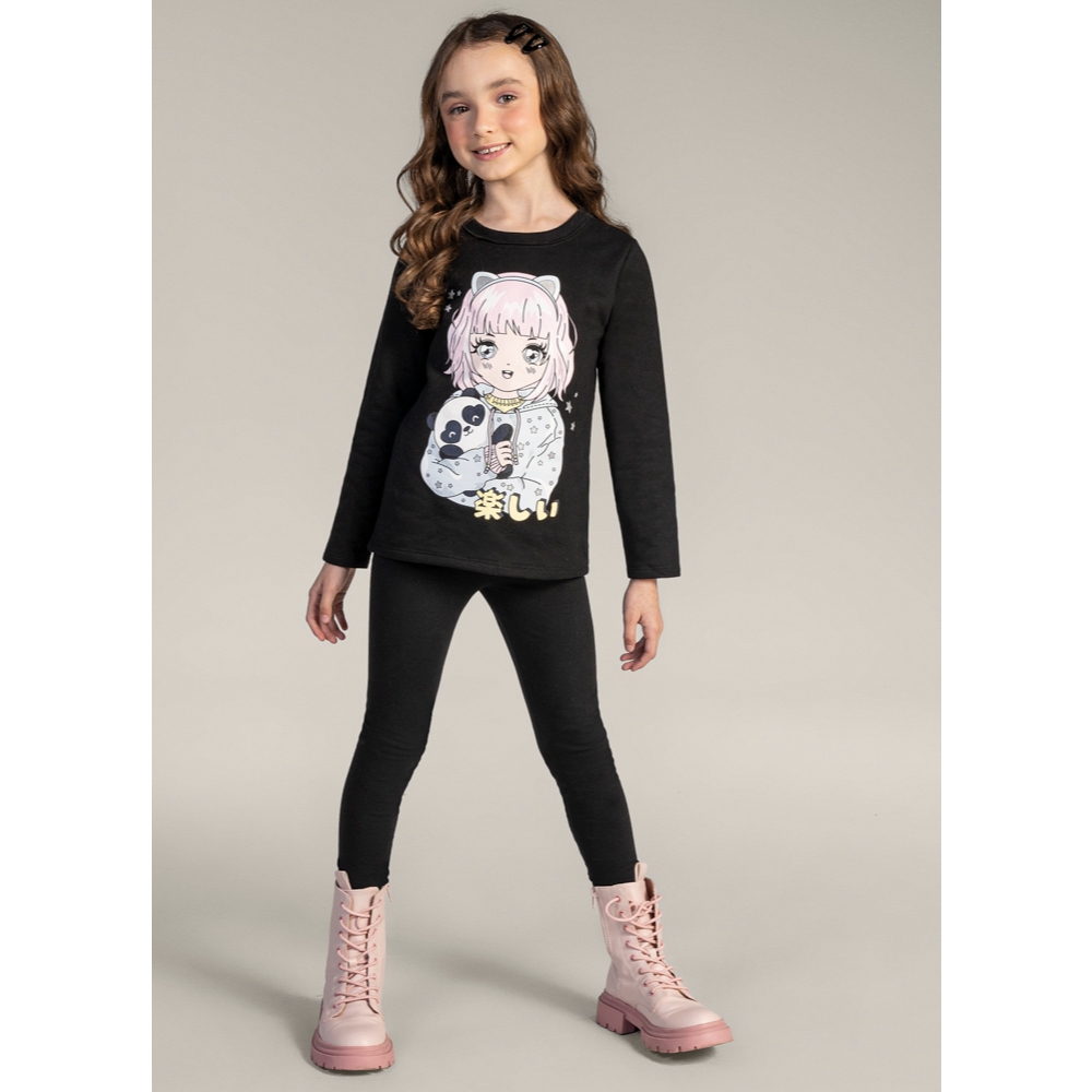 Conjunto  Blusa e Calça Legging Flanelada Menina Brandili