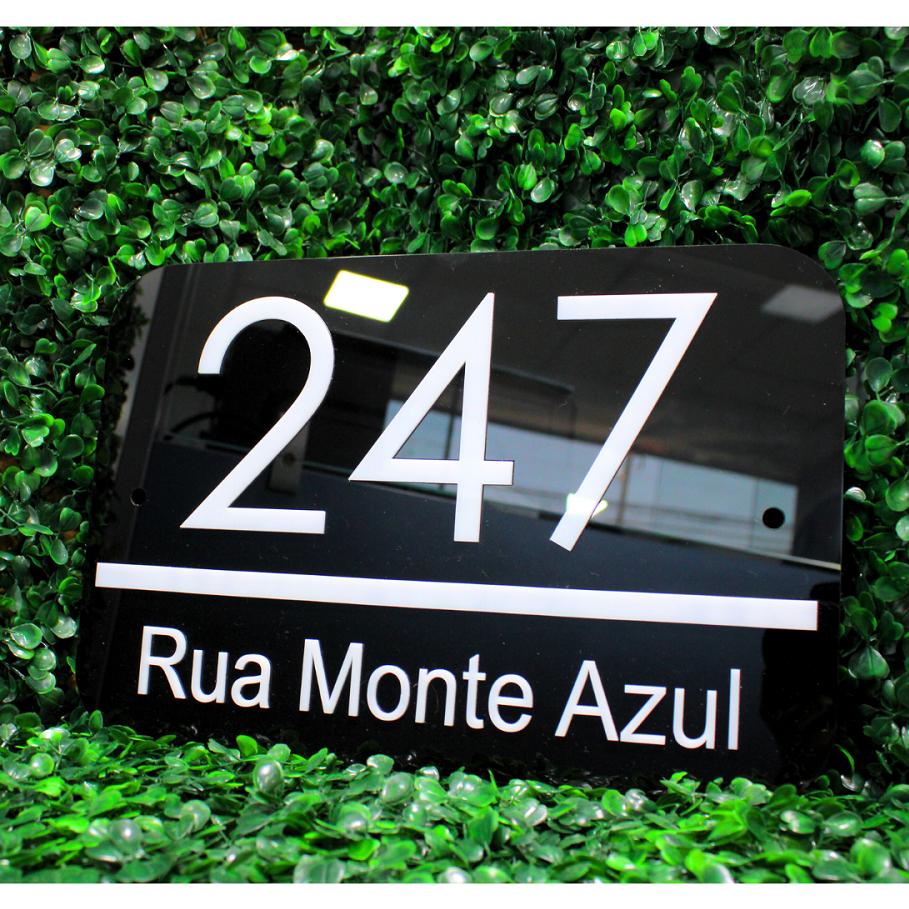 Placa Residencial Preto Com Número e Endereço (Casa, Loja, Condomínio) - 25x35cm