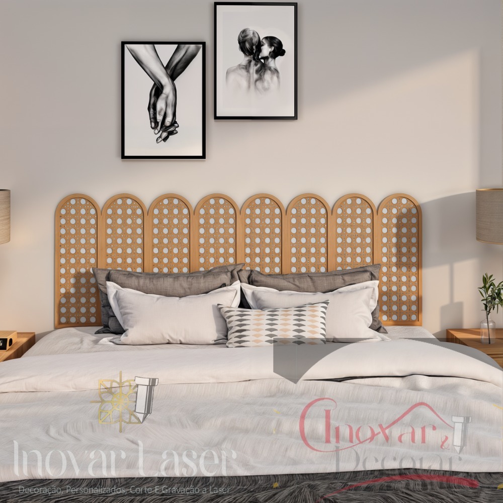 Kit Placas Decorativas Cabeceira Modular mdf Cama Elegante e Moderna  Palhinha Indiana