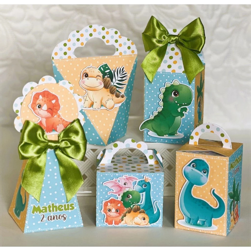 JÁ MONTADAS 20 Caixinha DINOSSAURO com LAÇO Papelaria Personalizada  Lembrancinha para Aniversário