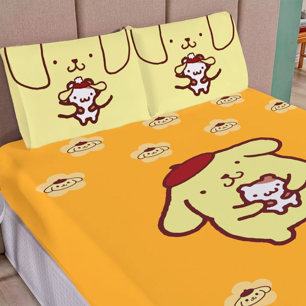 Kit lençol Casal Pompompurin 3 peças - Casal Solteiro Queen - kit lençol hello kitty em Oferta na Shopee