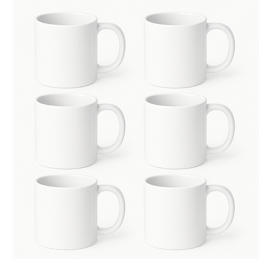 6 Caneca Porcelana Lisa Branca 300ml