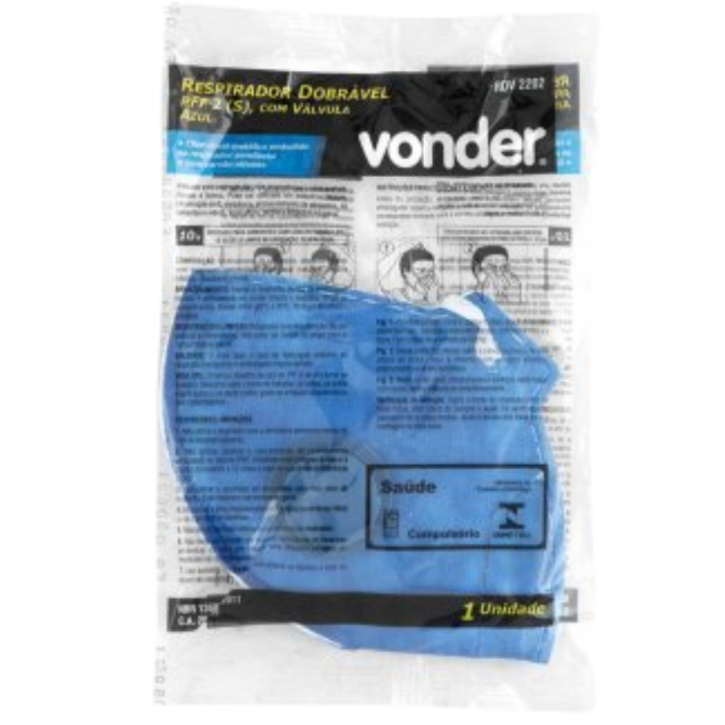 Máscara de Proteção Facial   Com Válvula Proteção Respiratória PFF2, RDV 2202, azul, VONDER