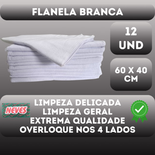 Flanela Branca 40x60 Para Limpeza Geral - 12 Unidades em Oferta na Shopee