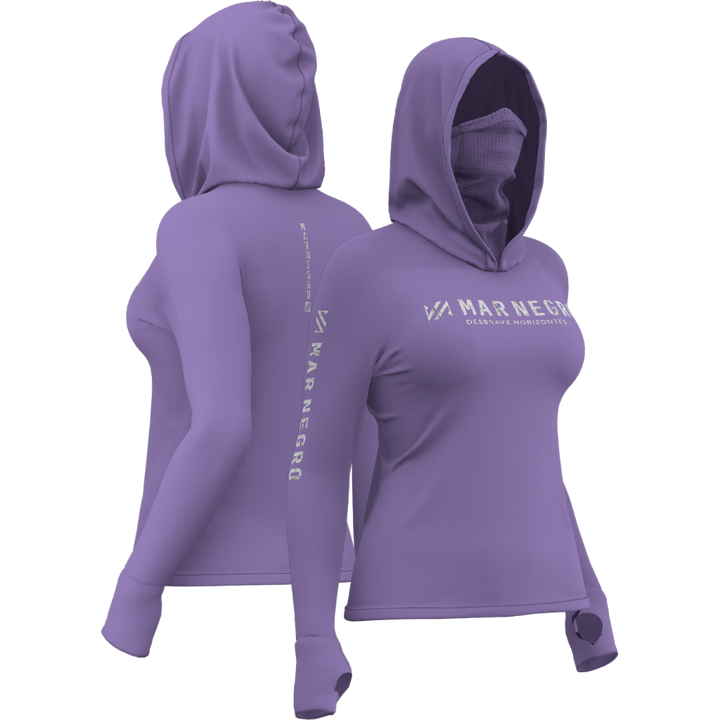 camiseta 360 feminina com capuz e buff  mar negro x protection novidade lançamento em Oferta na Shopee