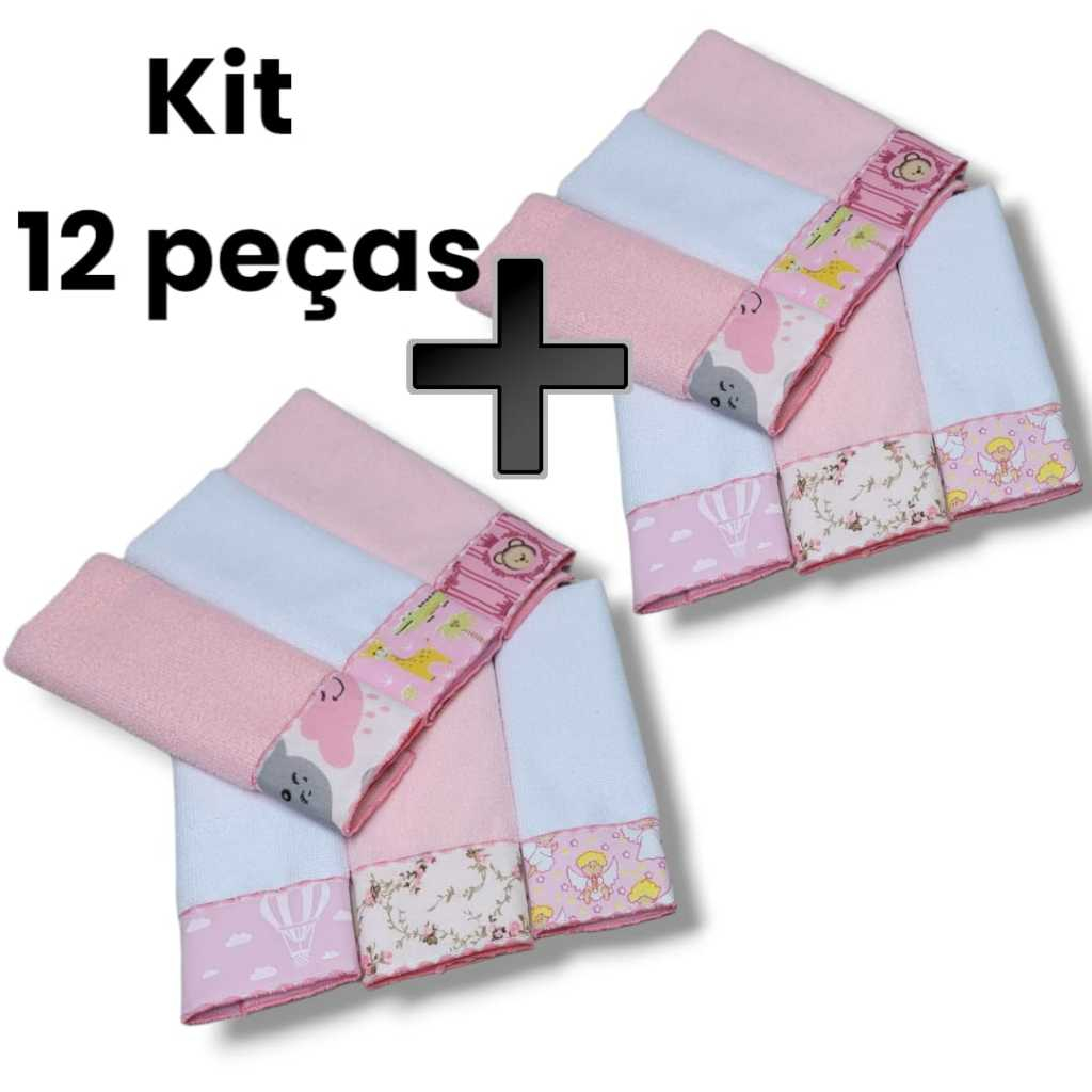 Kit Toalha Ombro ou Boca Tipo Babete 12 Unidades Overlocado e Tecido Estampas Variadas Toalhas Coloridas Macia em Oferta na Shopee