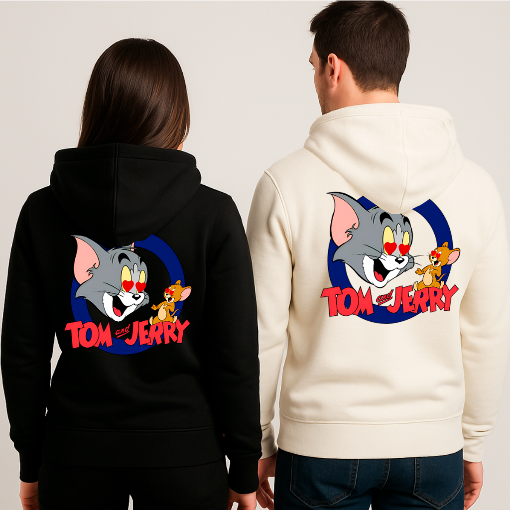 Kit Moletom Casal com Capuz e Bolso Tom e Jerry Combinando Algodão!
