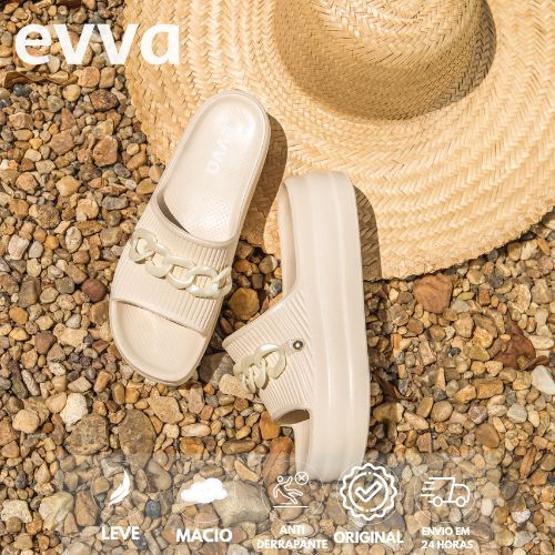 Chinelo Feminino Plataforma Anabela com corrente Salto Leve 100% em EVA