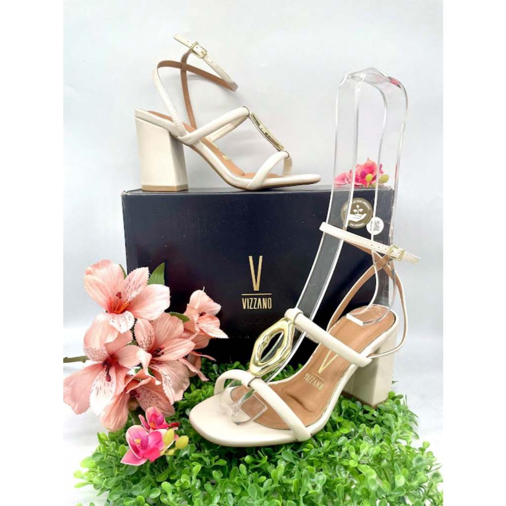 Sandália Vizzano Salto Grosso Pelica Tira Pronta Festa Adorno Conforto Casual