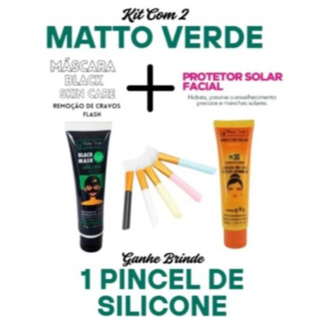 Matto Verde Kit Com 2- 1 Protetor Solar FPS 30 & 1 Mascara Facial Black Remove Cravos 50g Com Pincel