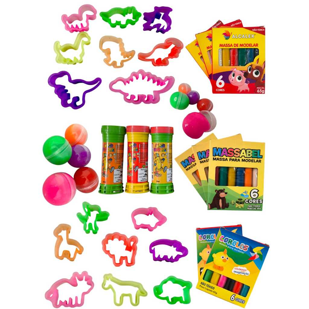 Kit 10 (Geleca Slime + Massinha de Modelar + Forminhas Cortadores + Bolha de Sabão) Kit Lembracinha em Oferta na Shopee