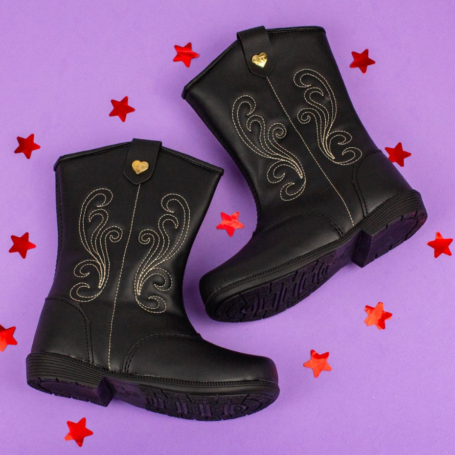 Bota Infantil Menina Country Saltinho Baixo Cano Longo Texana Confortável Delicada Promoção Leve