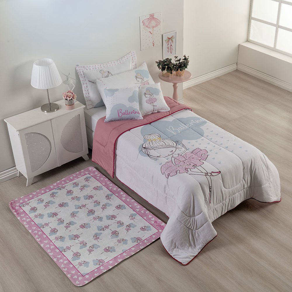 Kit Edredom Solteiro 5 Peças Ballerina Juvenil Hipercal 400 Fios