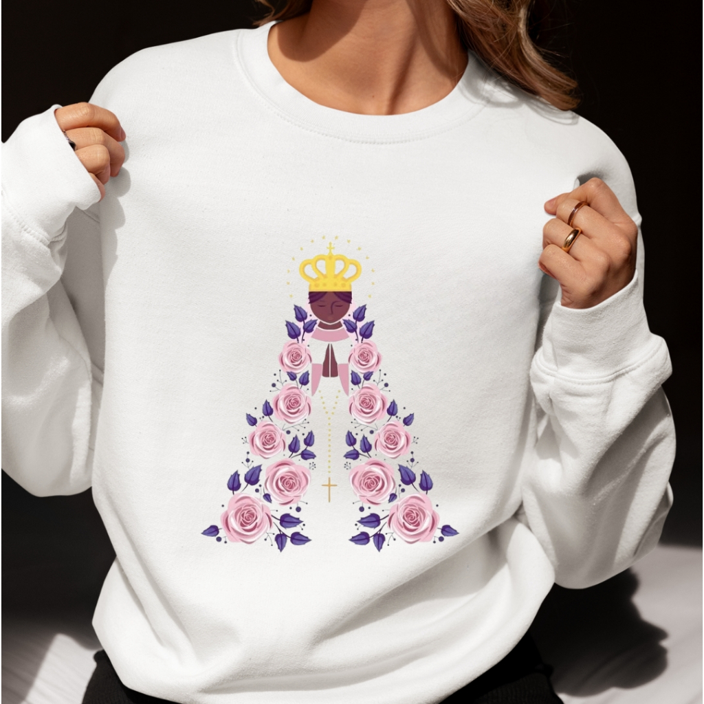 moletom nossa senhora aparecida rosas| moletom sem touca catolico