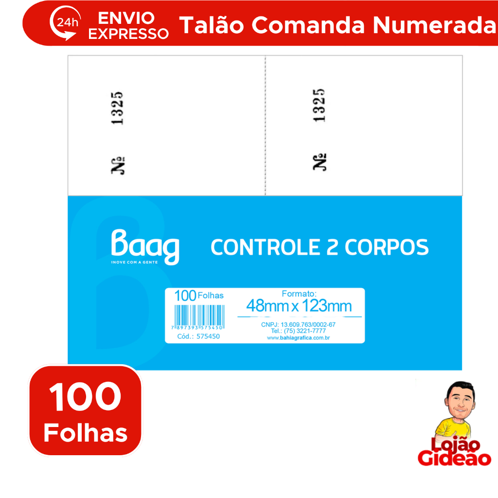 Talão De comanda Numerado 2 Corpos Com 100 folhas Bloco Pedido Mesa Restaurante