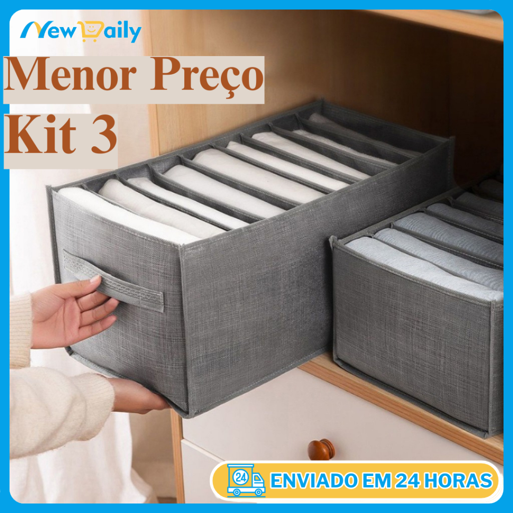 KIT 3 Organizador De Gavetas De Jeans Dobráveis/Roupas De Compartimento De Malha Economia ...
