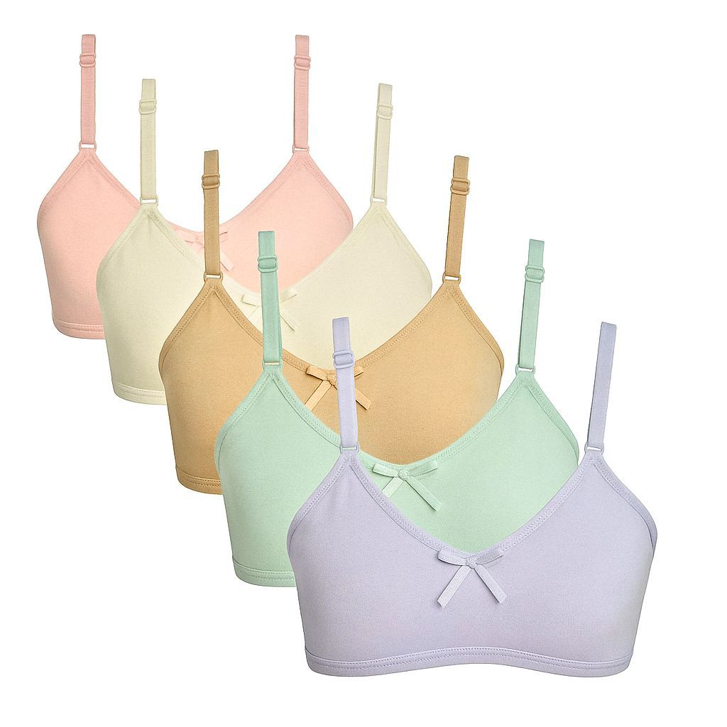 Kit C/ 5 Sutiã Juvenil Infantil Menina Moça Adolescente Cotton Algodão Com Abertura Atrás