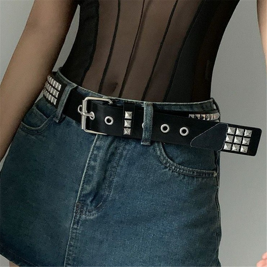 Cinto Com Rebite Punk De 3 Fileiras Cravejado em Oferta na Shopee