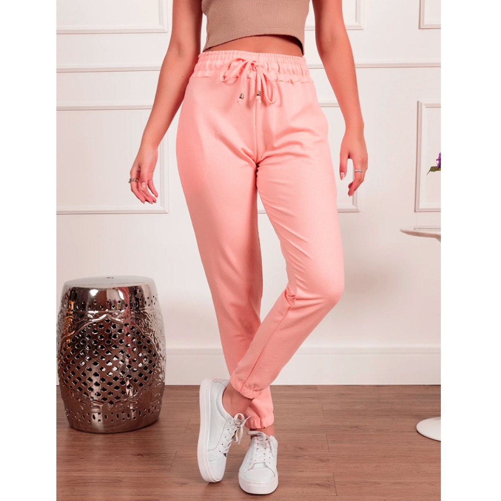 Calça Moletom Slim Unissex Liso Sem Estampa