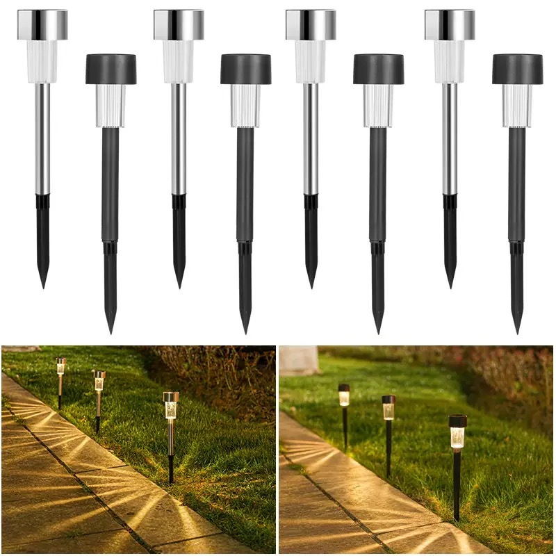 Kit   Luminaria Solar Balizador Espeto Led Chão Prata Decoração Jardim Quintal Luz Quente ...