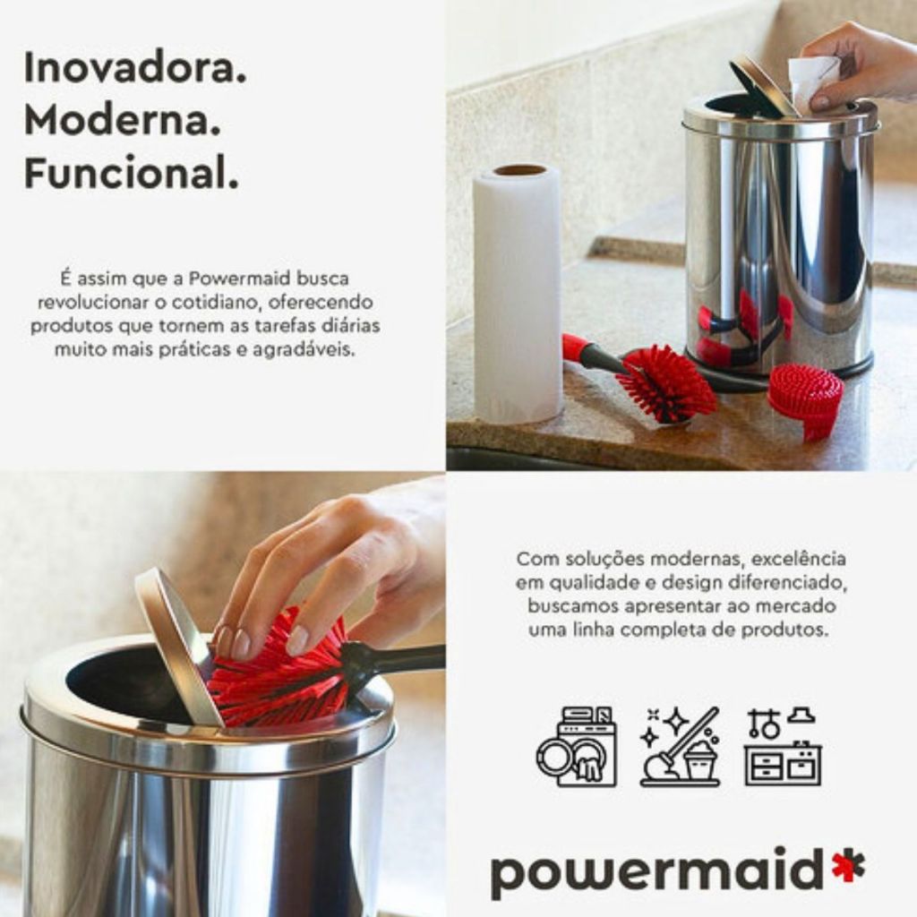 Lixeira Cesto de Lixo Inox Pia Bancada 3 a 12 Litros Com Tampa Basculante - Powermaid