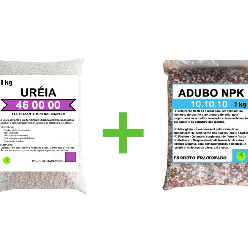 Kit Adubo Fertilizante NPK 101010 + Ureia Pura Agrícola 46.00.00 Fracionado Horta Rosas do Deserto