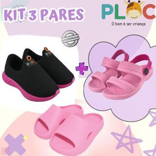 Kit 3 Pares: Tênis Calce Fácil P26 Menina + Papete + Chinelo Ploc - Casual Verão em Oferta na Shopee
