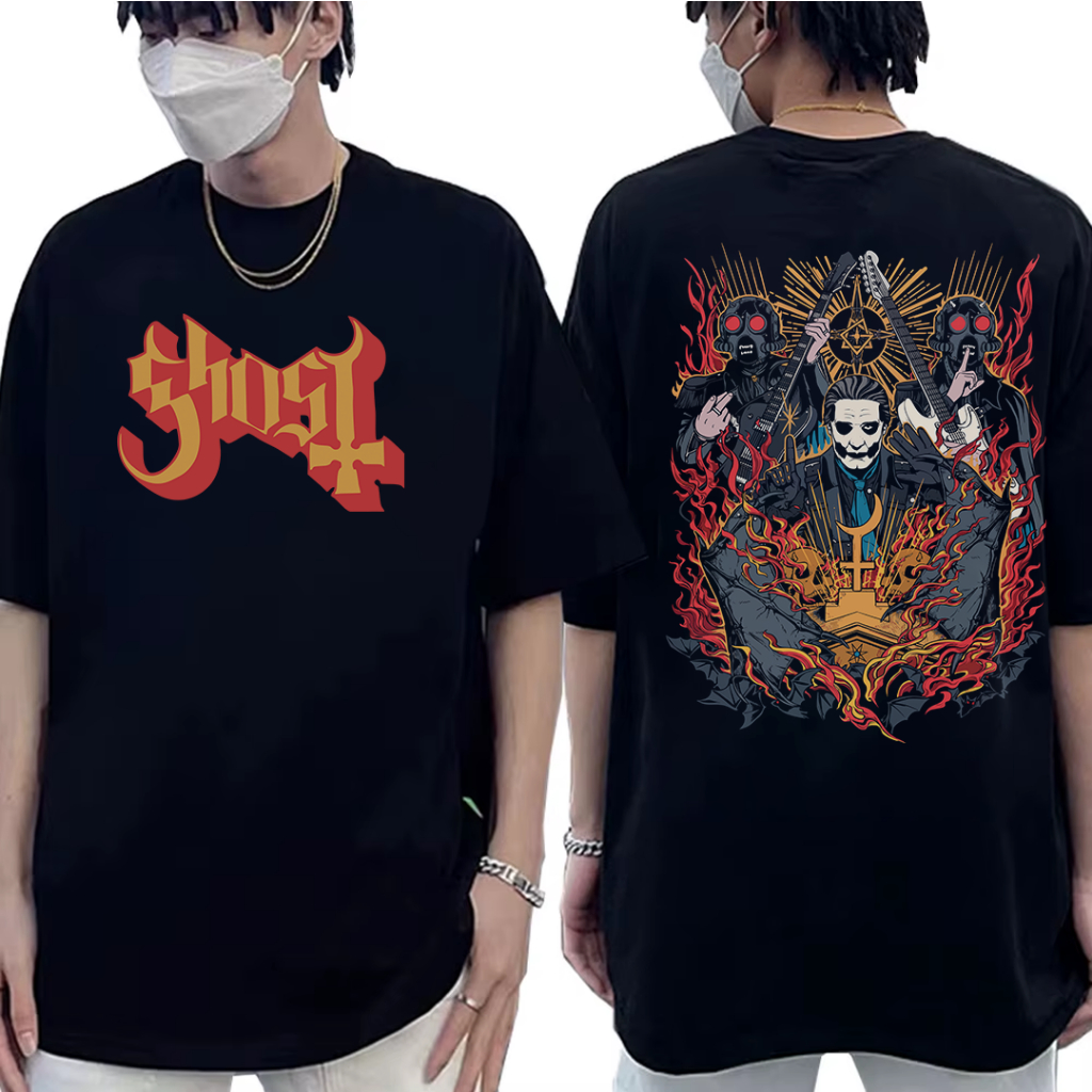 Camiseta Básica Unissex Algodão Ghost Fire Flames Banda