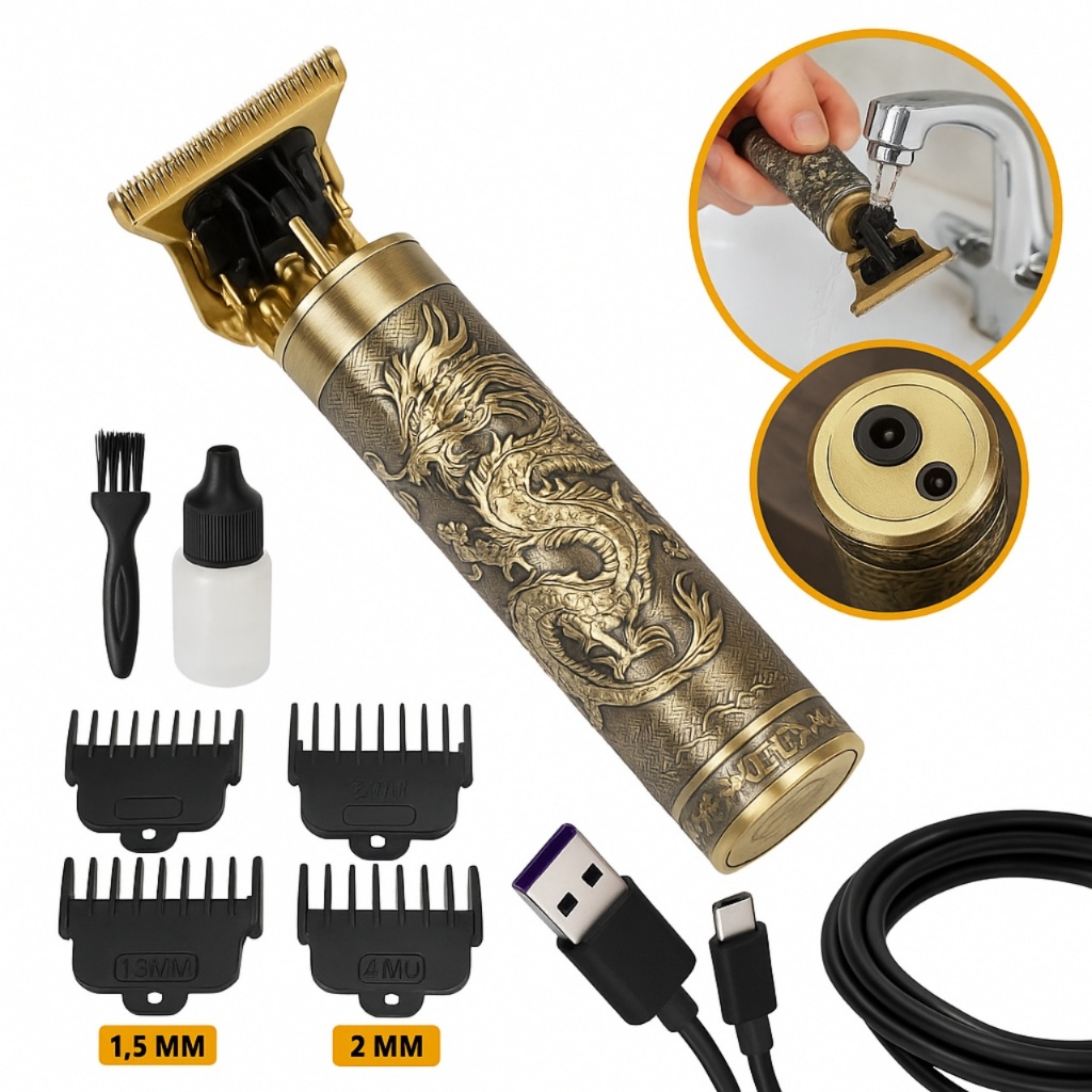 Máquina Profissional Dragão E Nariz Acabamento Sem Fio Cabelo Barba Pezinho Lamina Ajustável