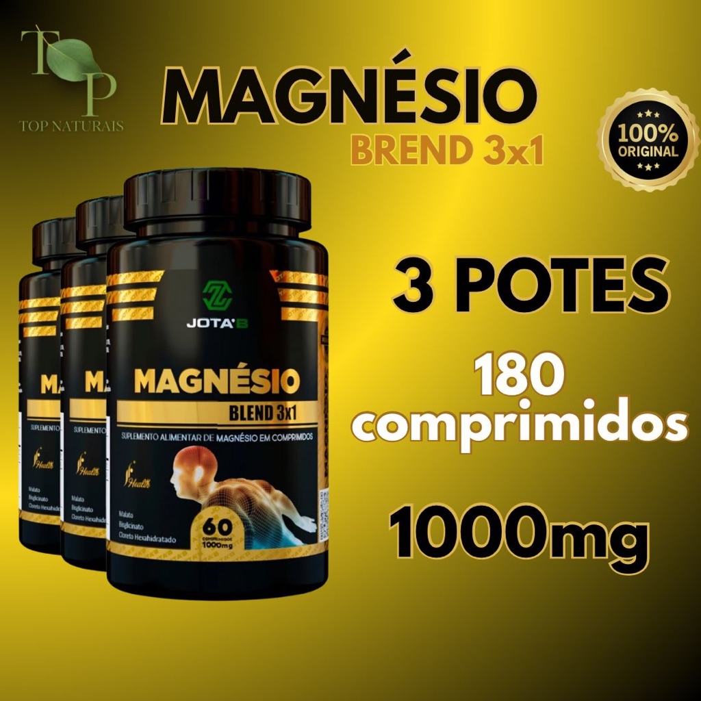 MAGNÉSIO BLEND 3X1  60 COMPRIMIDOS 1g | MALATO | BISGLICINATO | CLORETO DE MAGNÉSIO