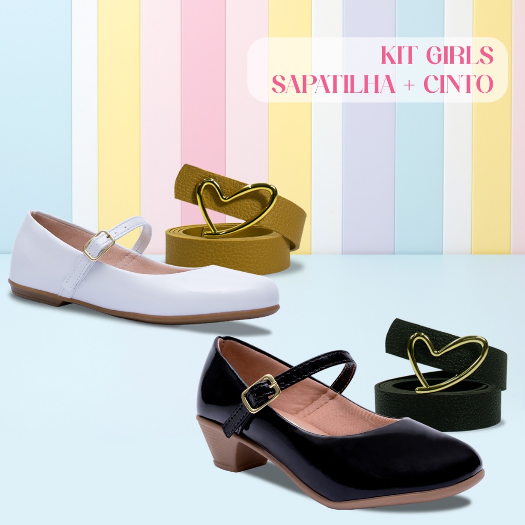 Kit Cinto E Sapatilha Salto Feminino Infantil Sapato K43
