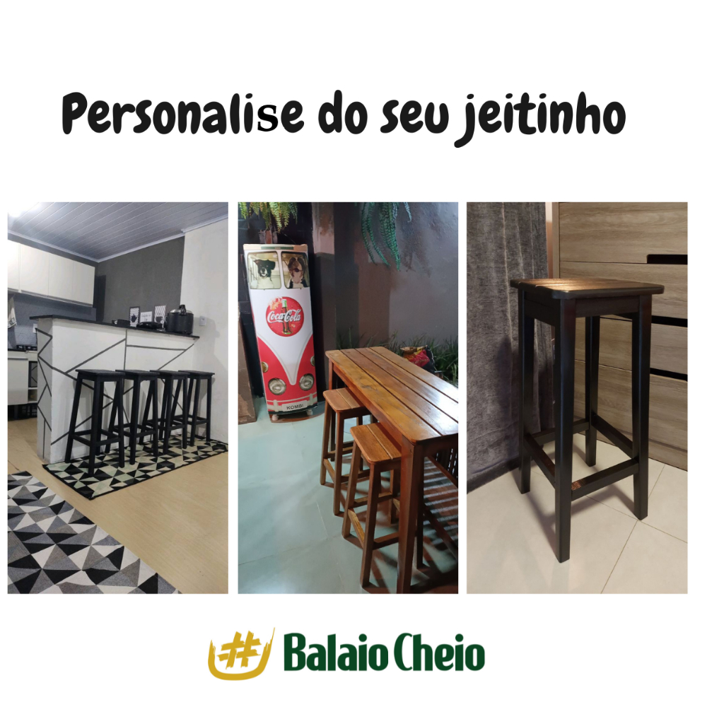 Banco Alto para Balcão Área de Lazer Bar Banqueta Madeira Maciça Tamborete Reforçado