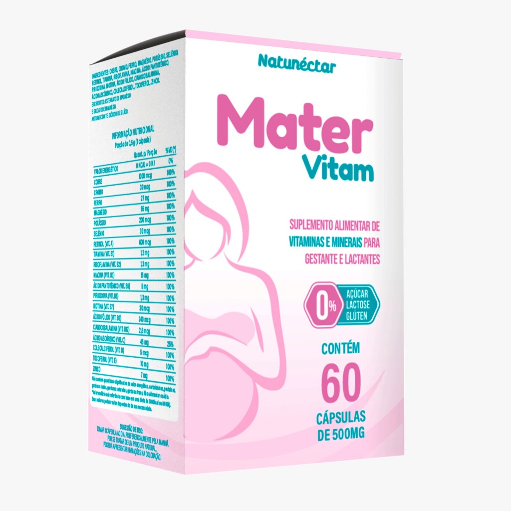 Mater Vitam 500MG 60 Cápsulas Multivitamínico Gestante Grávida Mamãe Suplemento Alimentar Natunéctar