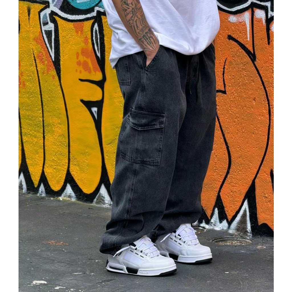 Calça Cargo Grafite  Unissex Streetwear Hype Original Jeans Estonada Cinza