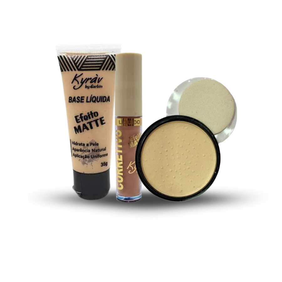 Kit de Maquiagem 3 itens Pó Compacto, Base e Corretivo Beleza / Gloss Perfume Body Splash