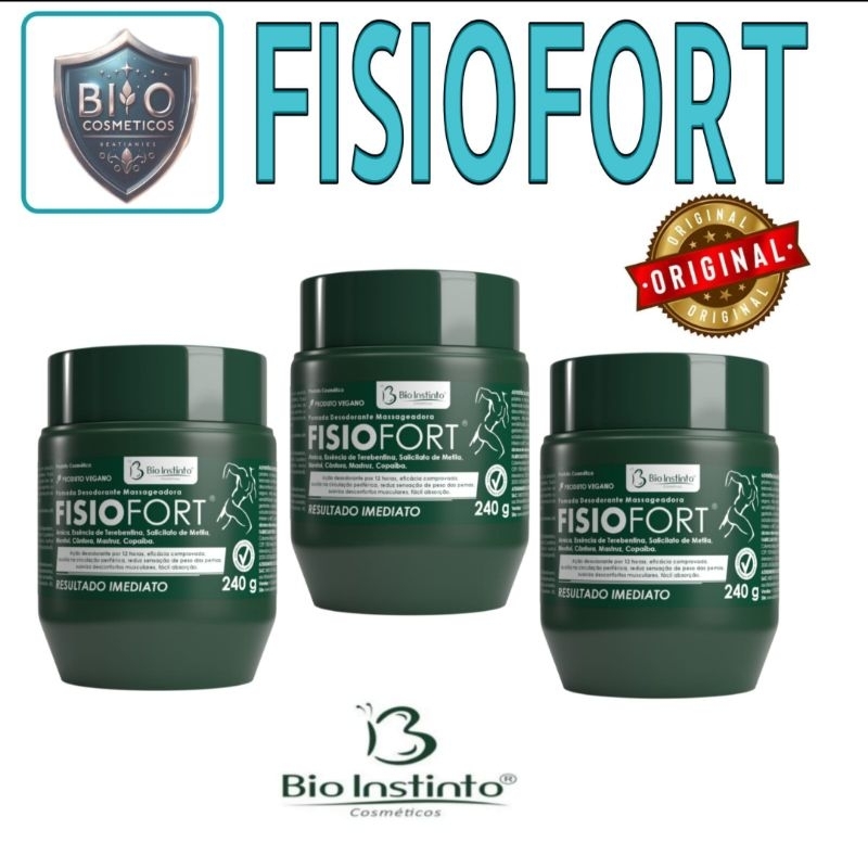 Kit 3 Fisiofort Verde Pomada Massageadora 240gr Pote - Bio Instinto em Oferta na Shopee
