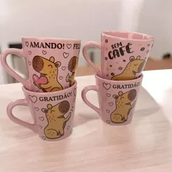 Kit 4 Xícara/Caneca 120ml Café Capivara Chá Presente Divertido