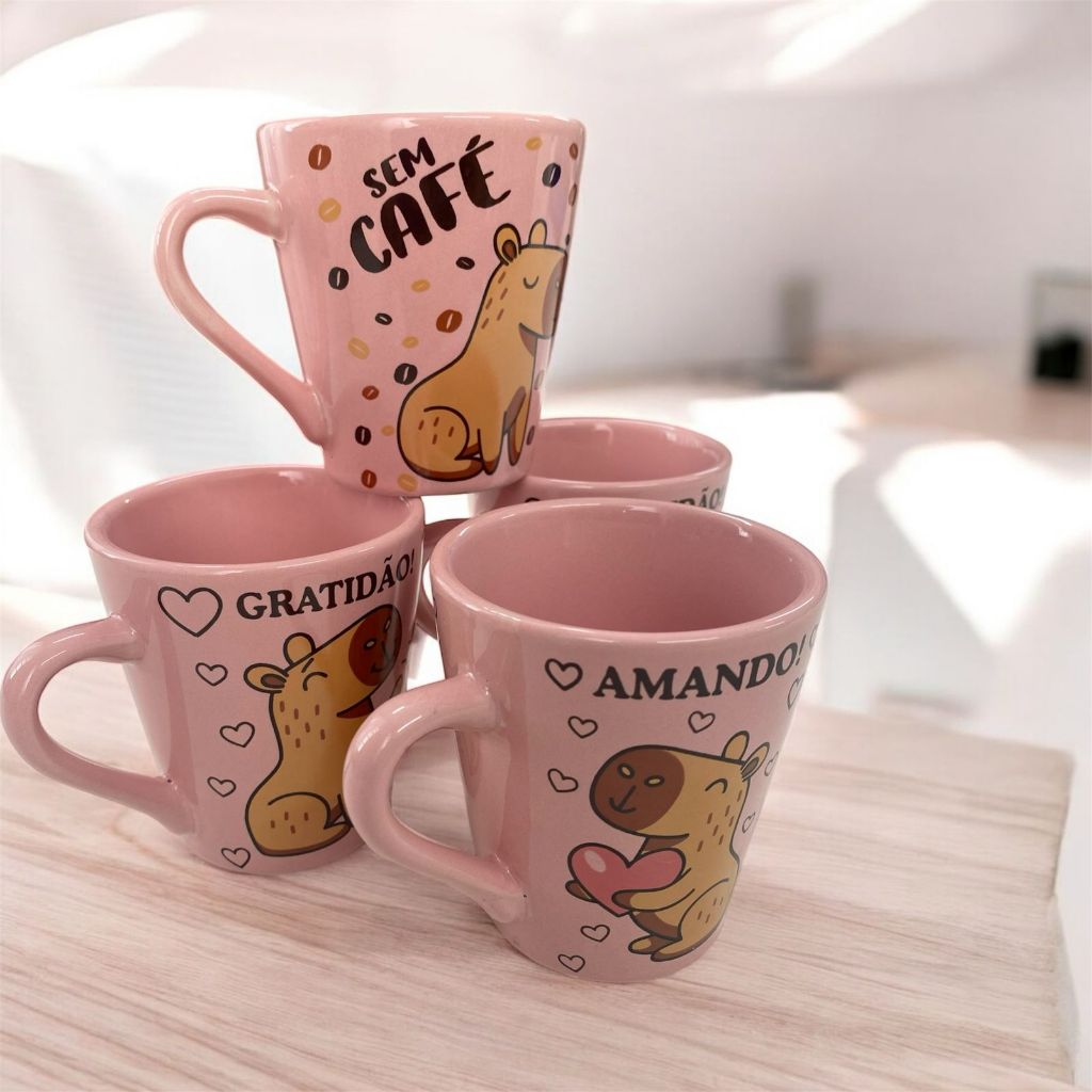 Kit 4 Xícara/Caneca 120ml Café Capivara Chá Presente Divertido — imagem 2 de 2