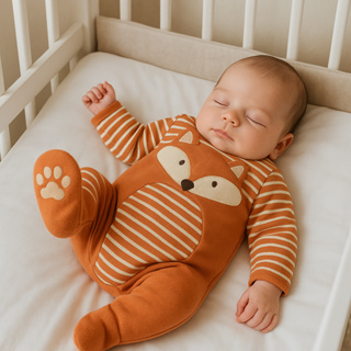 Macacão bebê raposinha bordada algodão em Oferta na Shopee