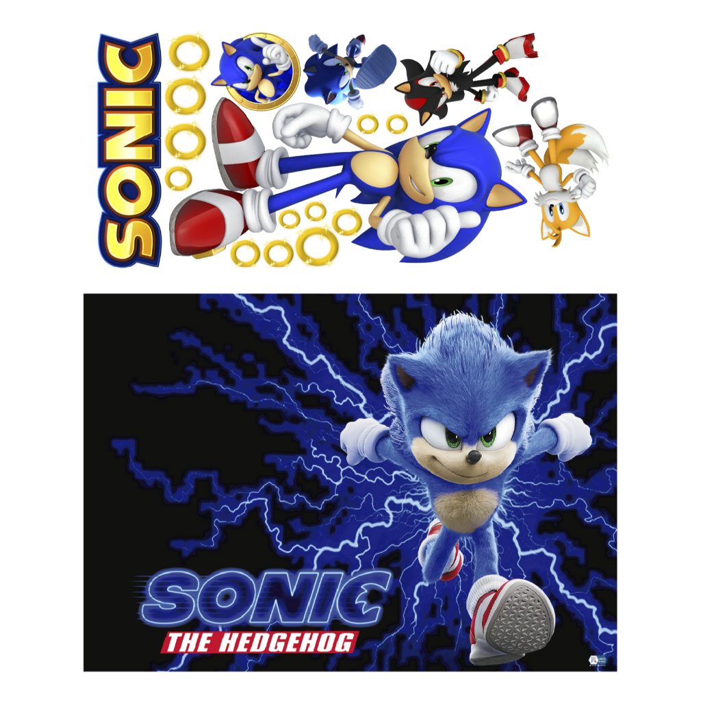 Sonic Tapete de Lona + Kit completo de Adesivos de Parede  Kit Decoração de Quarto Infantil Sonic