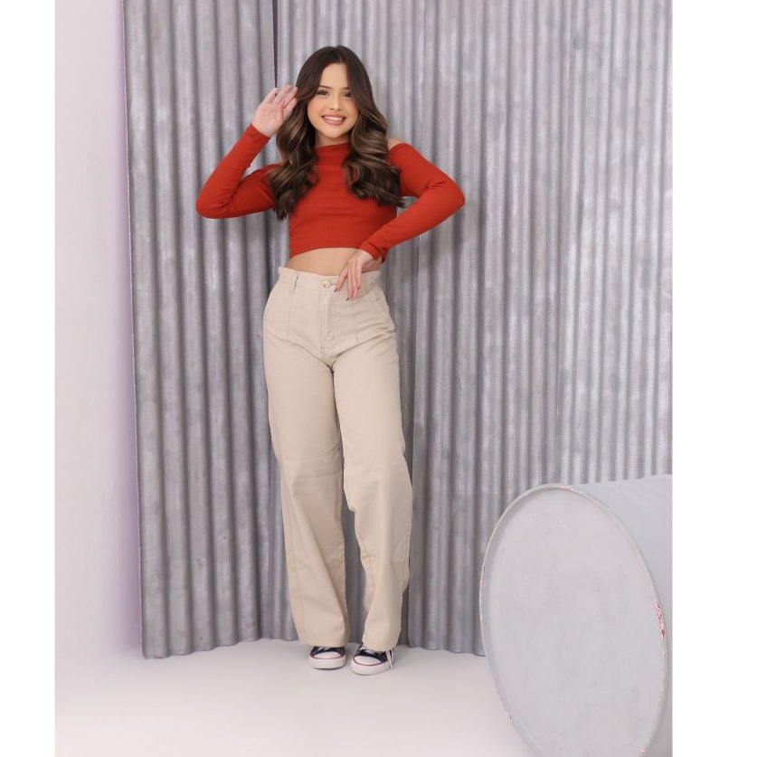 Calça Bege Jeans Wide Leg Moda Teens Juvenil Adolescente 10 12 14 16 em Oferta na Shopee