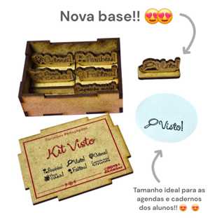 Kit de Carimbos Pedagógicos - Visto - Kit com 6 carimbos 3x1,5cm em uma linda caixa de mdf em Oferta na Shopee