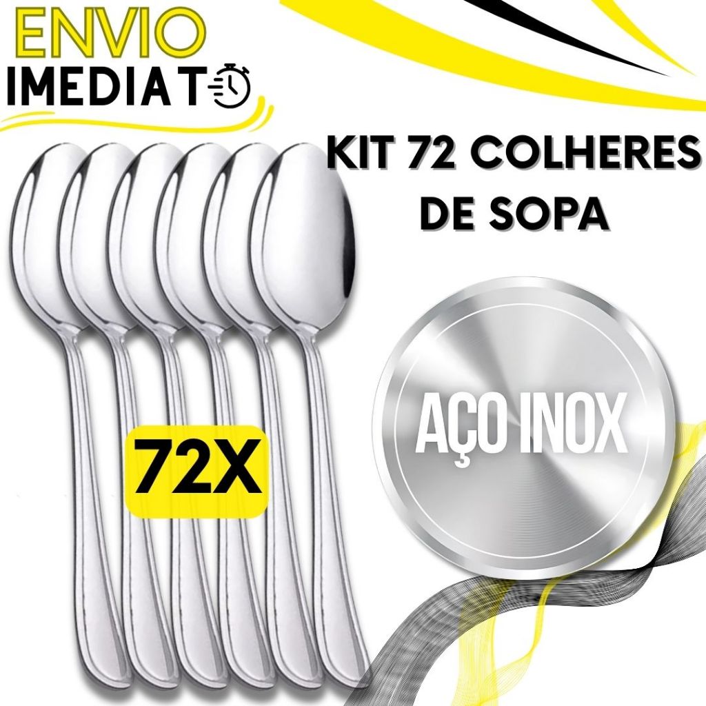 Jogo de Talher 72 Peças Colher de Mesa Sopa GRANDE Inox Polido Premium Para Casa Cozinha Restaurante Padaria Caldinho